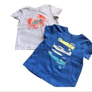 Little Me Boys Shirts Size 24 Months Crab Airplanes Print White Blue Lot Set